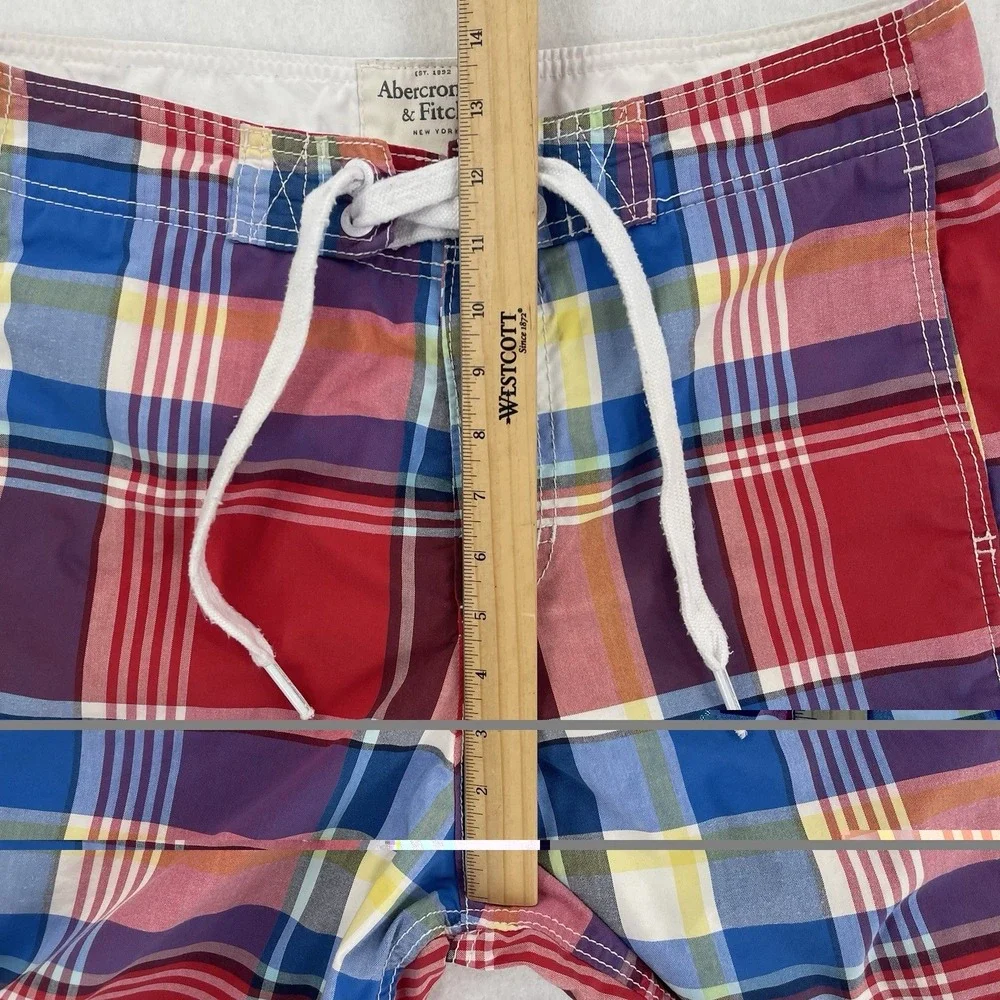 Abercrombie & Fitch Board Shorts Mens M Multicolor Plaid Y2K Lined Swim Retro